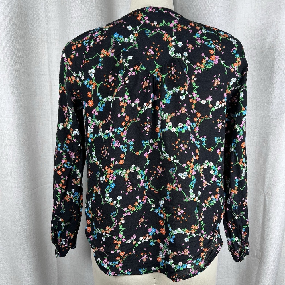Anthropologie Maeve Avignon Button‎ Down Blouse Blouse Small Black Floral Rayon - Picture 7 of 11